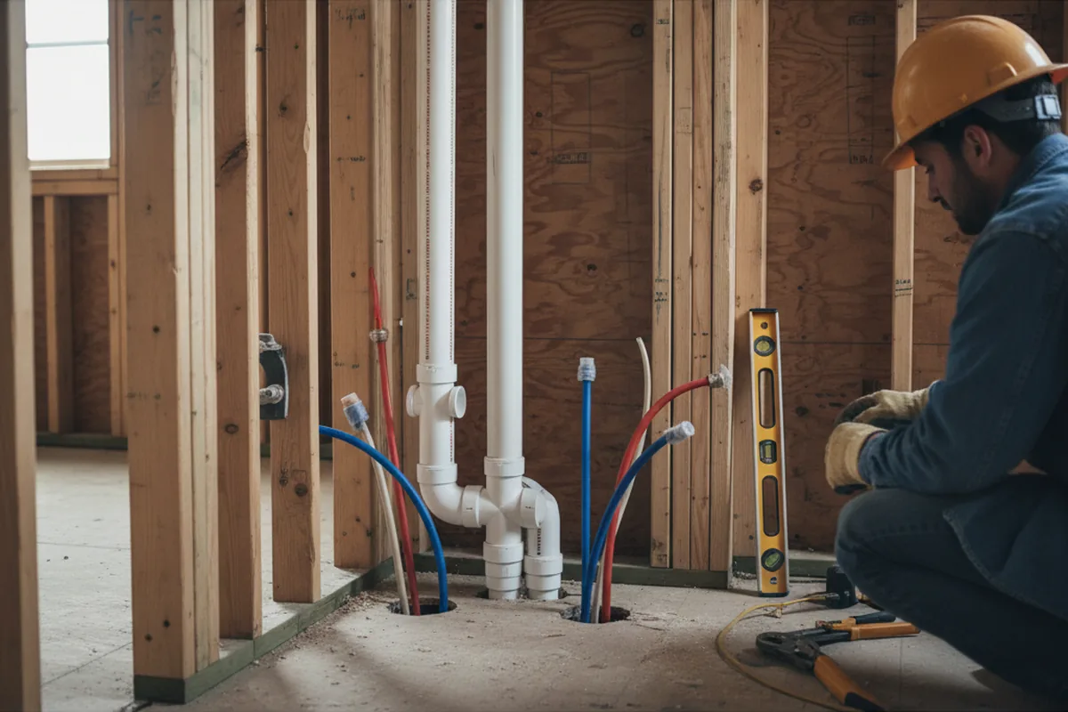 Drain and supply rough-in during Sump Pump Repair in Naugatuck